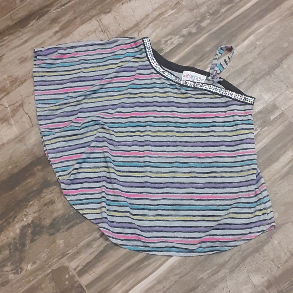 Girls Size XL Multicolored Striped Top with Sequin Neckline – Great Condition